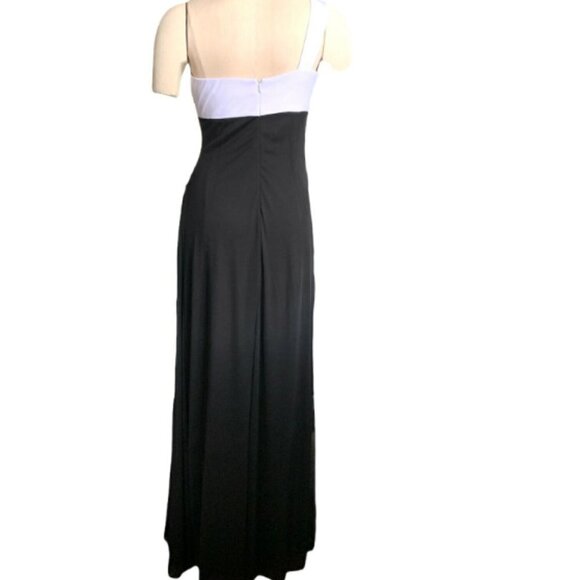 Alex Evenings One Shoulder Formal Maxi Dress Black White Rhinestone Sz4 #207D - Picture 6 of 10